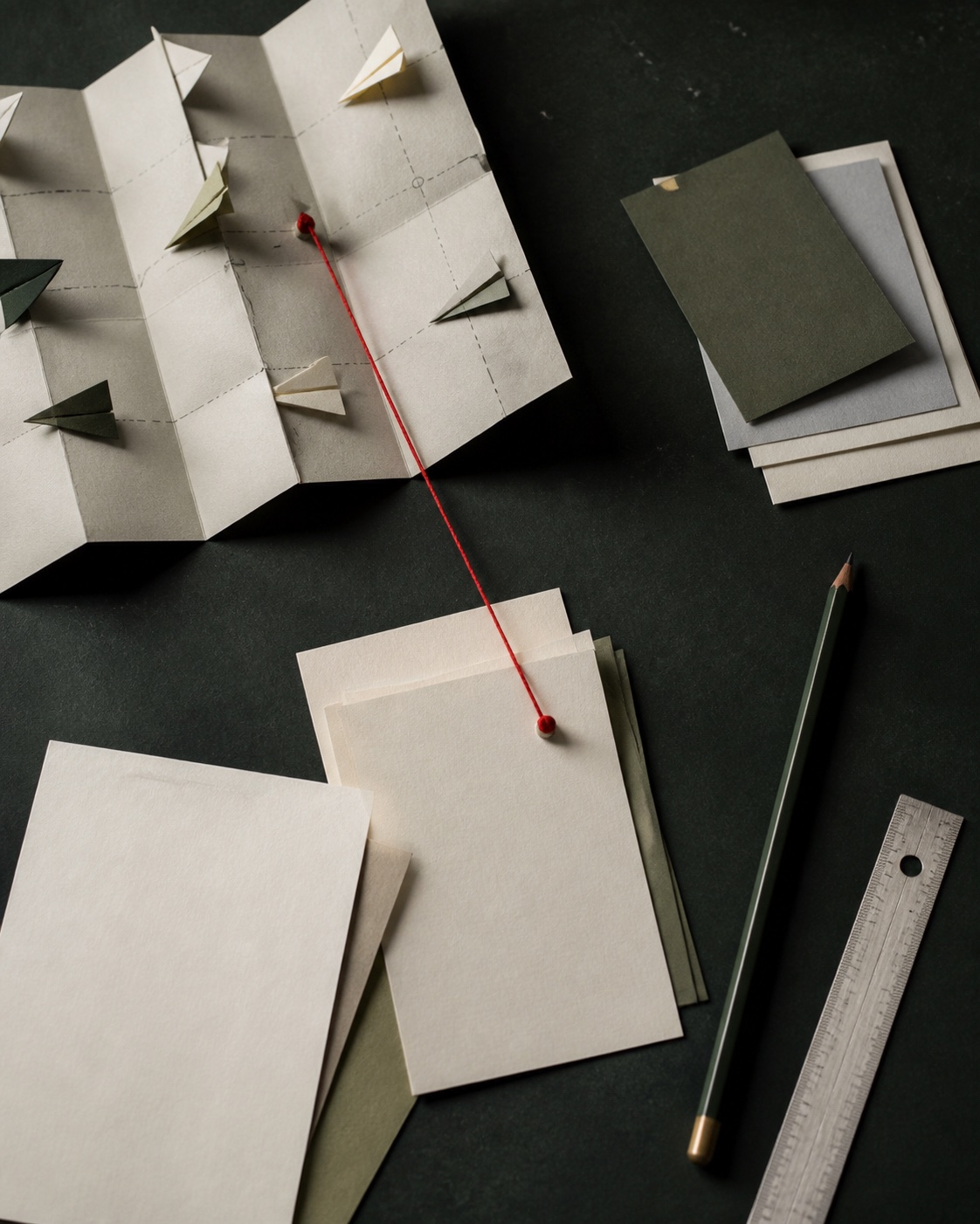 Editorial brand strategy materials arranged on a working table