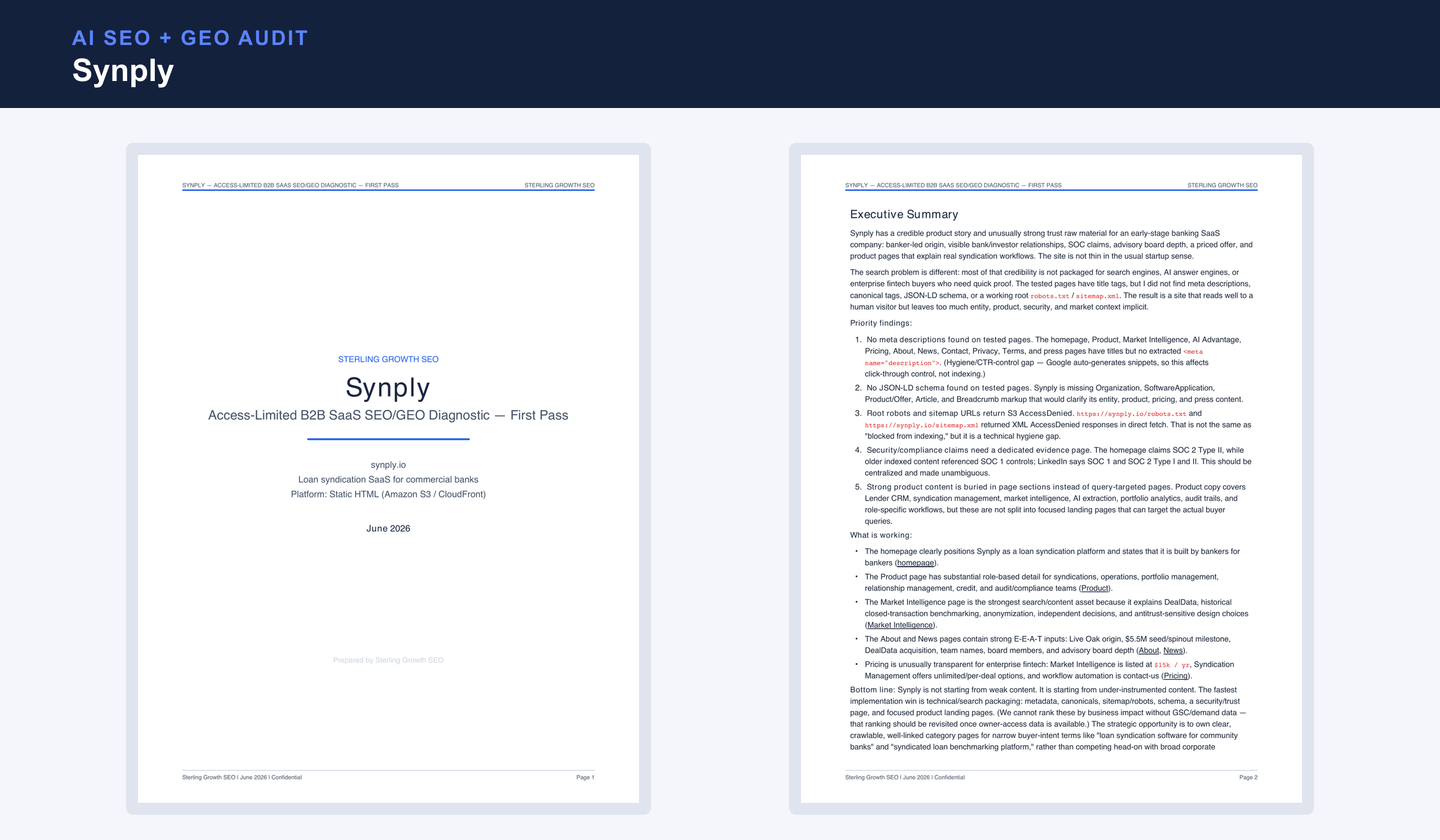 Private preview of the Synply AI SEO and GEO audit